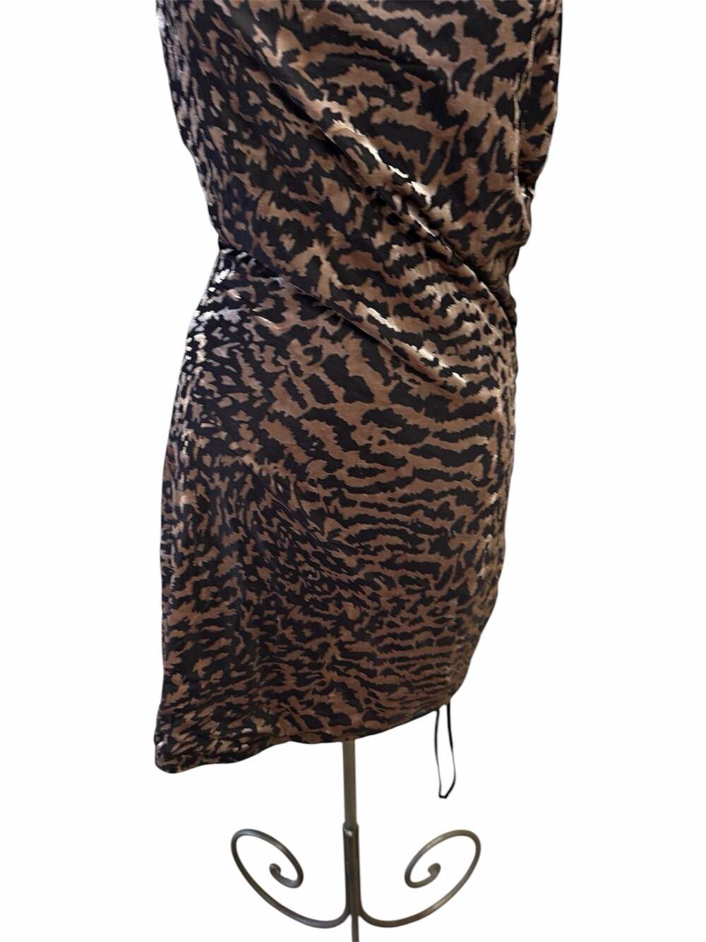ACOA Animal Print Velvet Ruched Mini Dress Size L - Picture 3 of 9